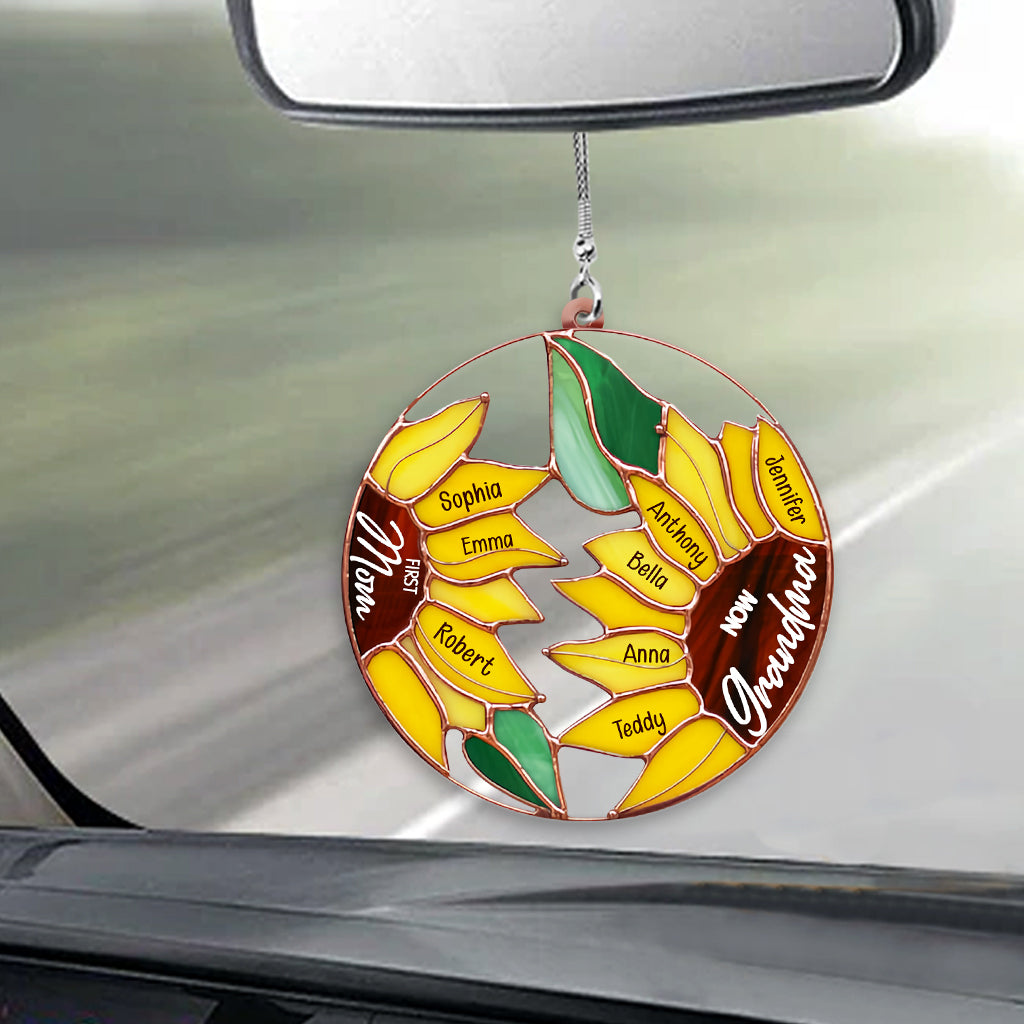Tournesol « Maman d’abord, maintenant grand-mère » - Ornement de voiture transparent et personnalisé « Grand-mère »