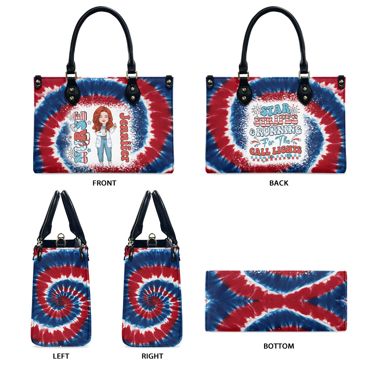 Sac à main en cuir personnalisé pour infirmière, idéal pour la fête du 4 juillet
