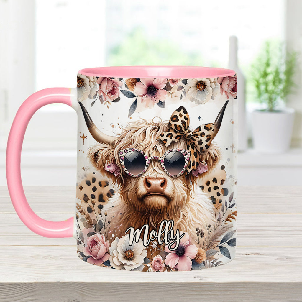 Mug personnalisé « Vache cool avec lunettes léopard »