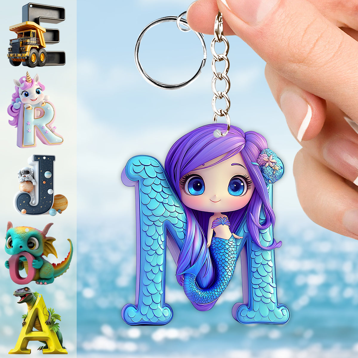 Beautiful Mermaid Letter - Personalized Kid Keychain