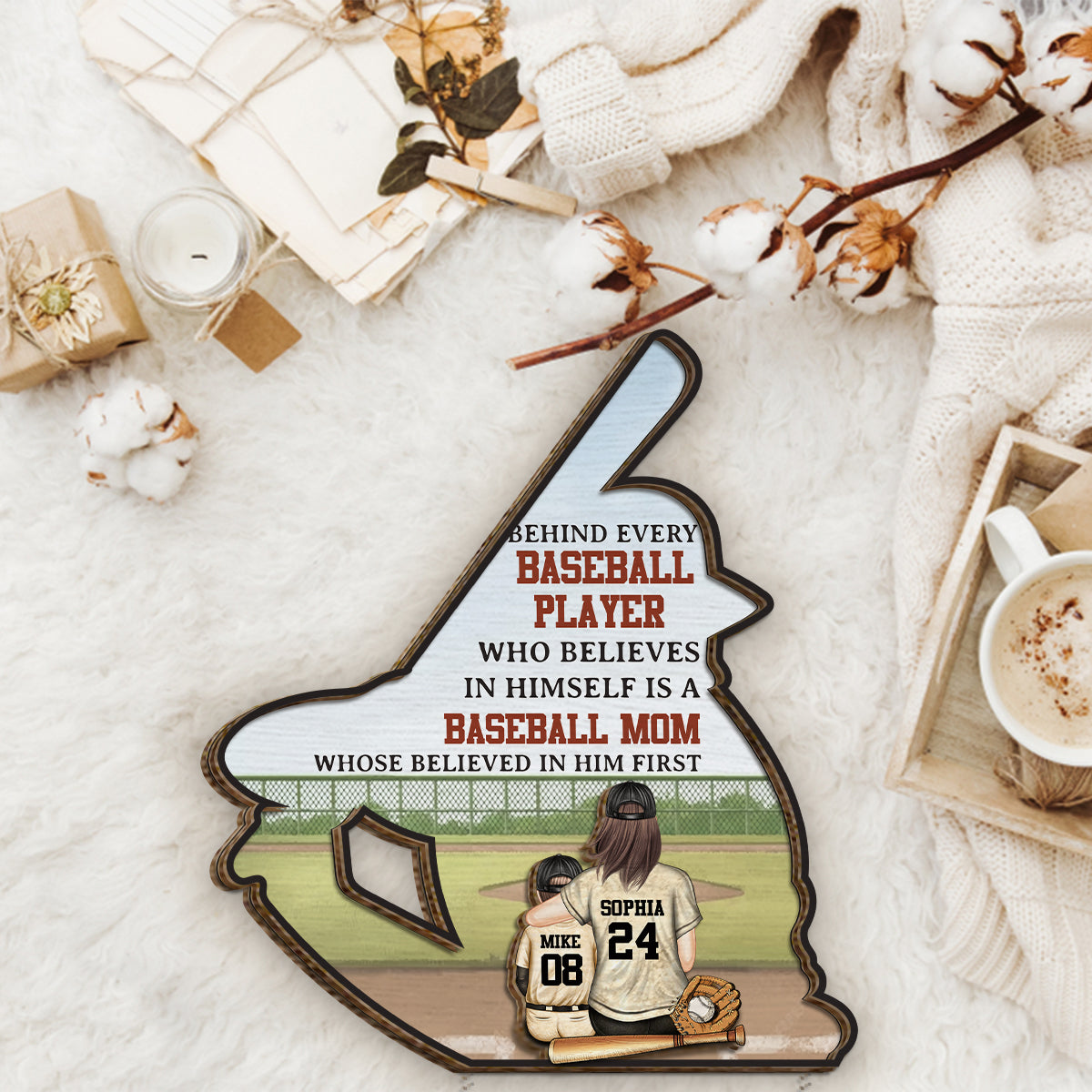 Maman/Papa ​​de baseball - Plaque en bois personnalisée à 2 couches