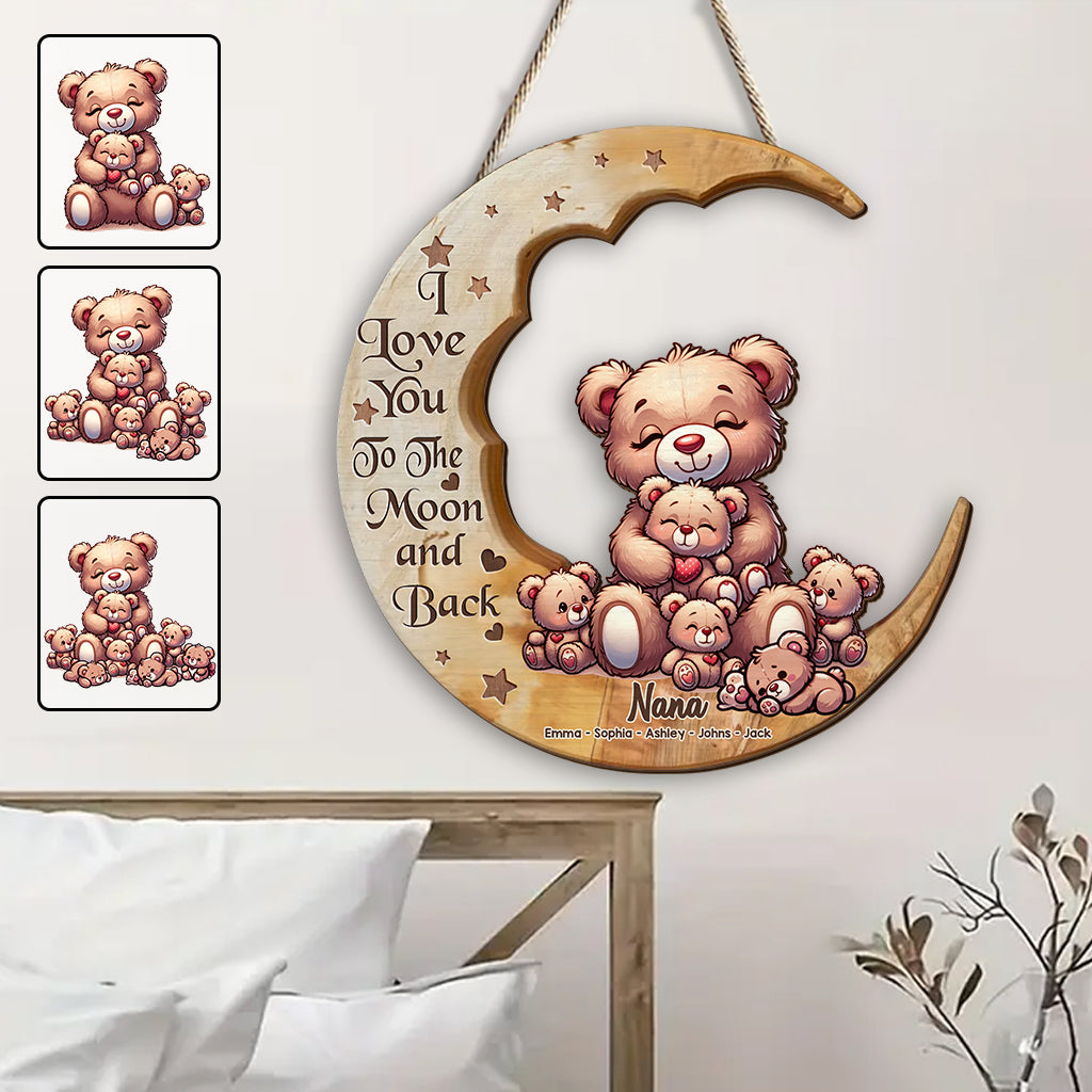 Je t'aime jusqu'à la lune - Panneau en bois personnalisé pour grand-mère