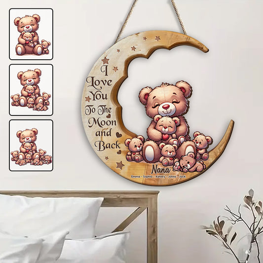 Je t'aime jusqu'à la lune - Panneau en bois personnalisé pour grand-mère