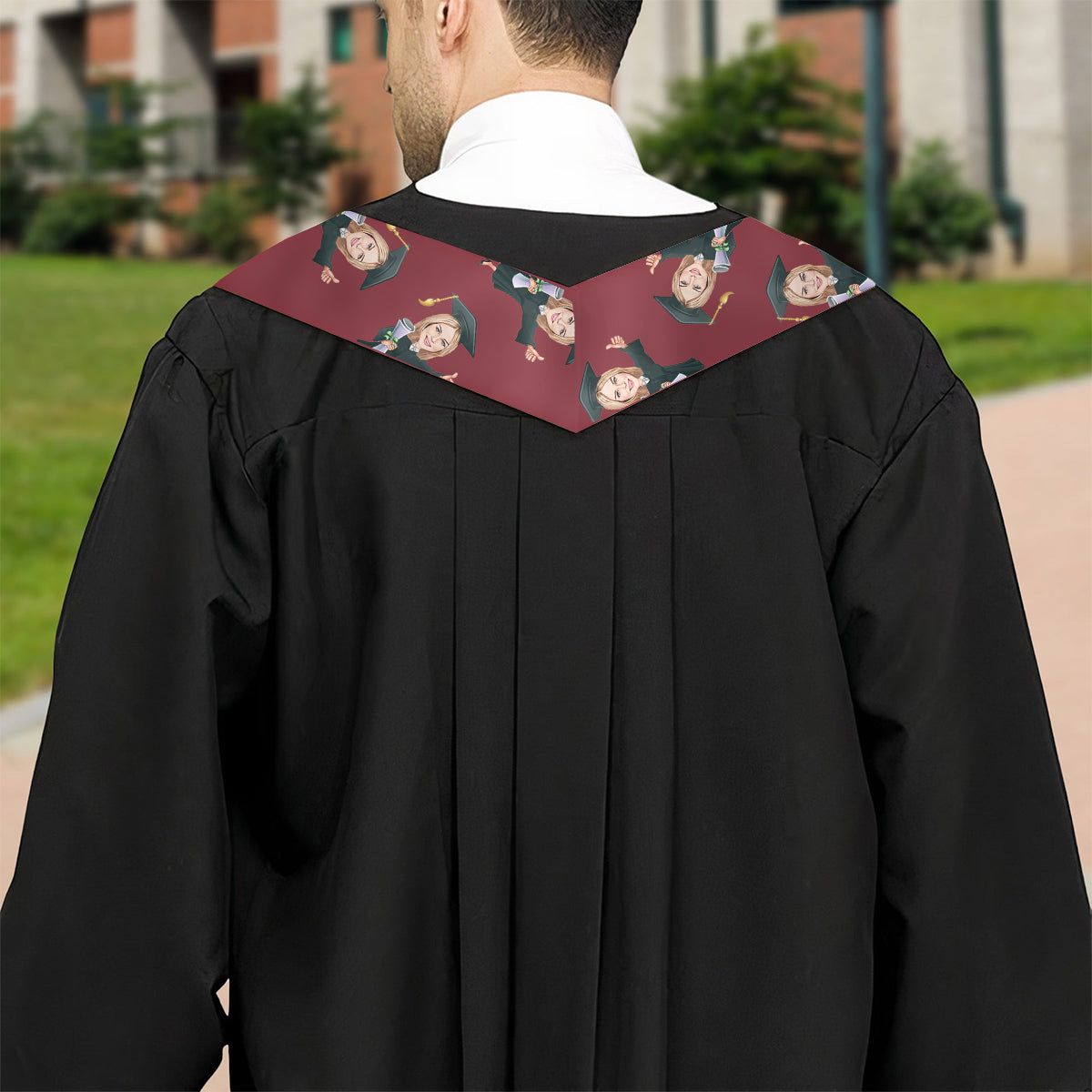 Écharpe de remise de diplôme personnalisée avec un personnage caricatural et amusant 