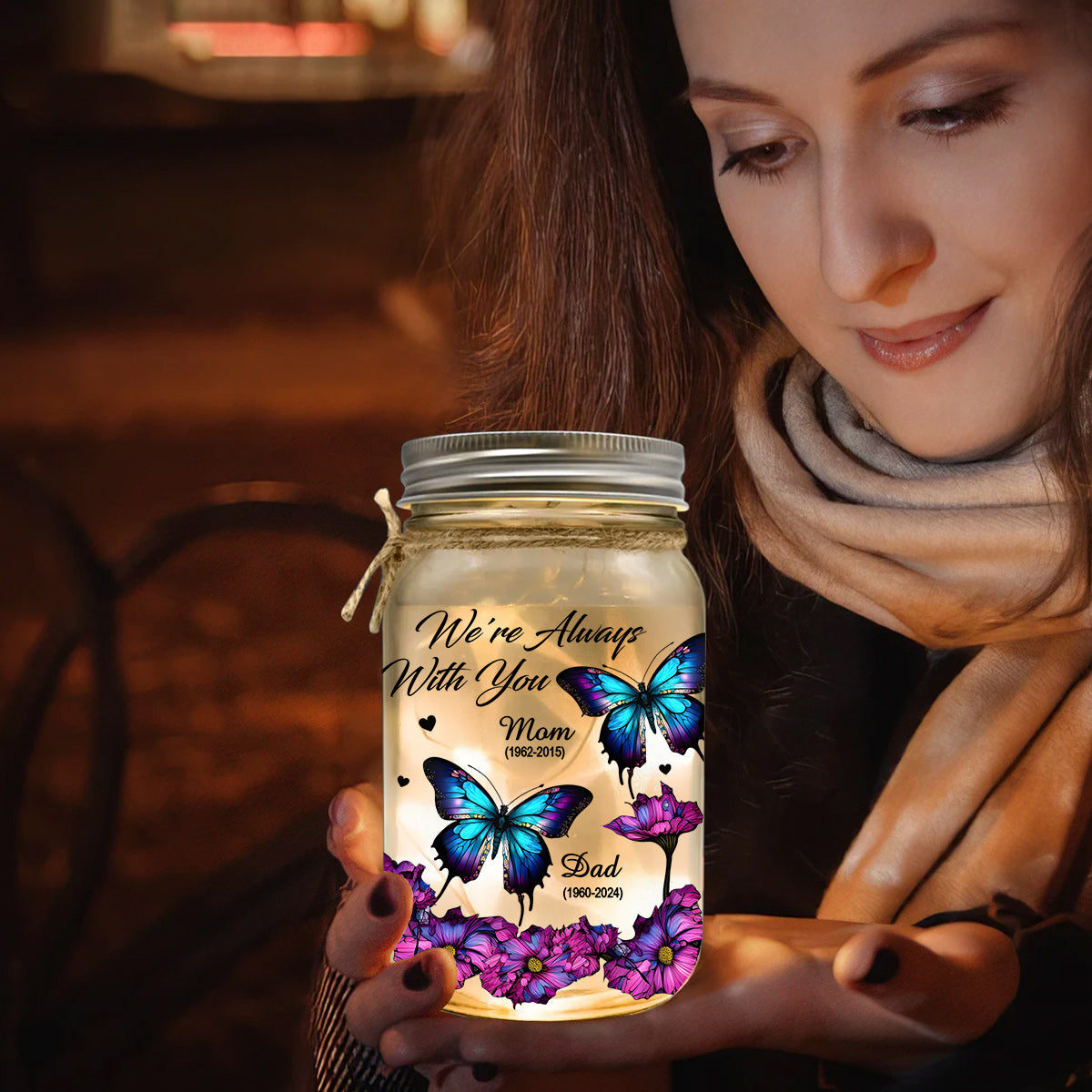 We're Always With You - Personalized Memorial Mason Jar Light
