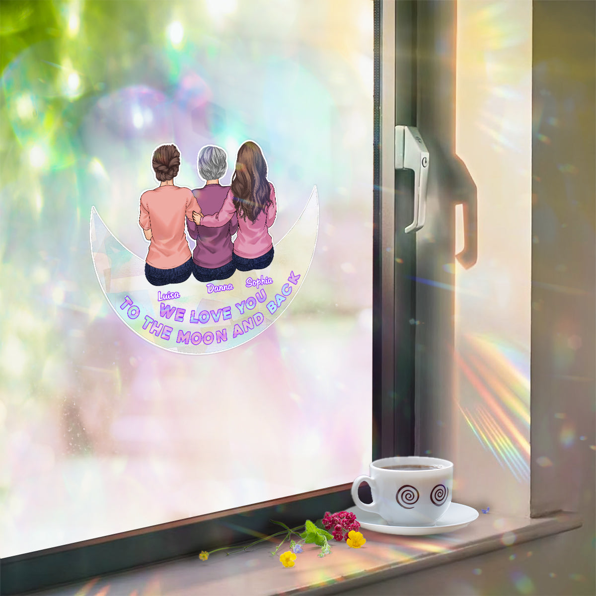 Je t'aime jusqu'à la lune et retour - Autocollant attrape-soleil personnalisé pour maman