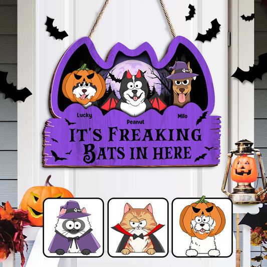 « Il y a des chauves-souris ici ! » - Panneau en bois personnalisé pour chien