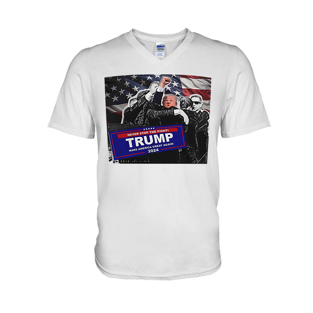 T-shirt « Unis nous sommes forts », T-shirt « Jamais de reddition », T-shirt « Luttons pour l’Amérique », T-shirt « Rassemblement 2024 », T-shirt « Luttons, combattons, combattons »