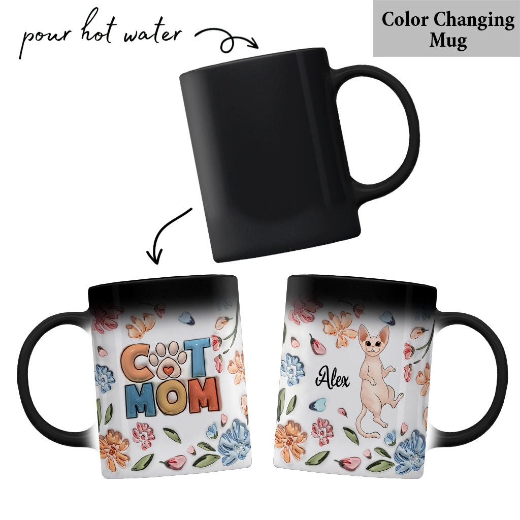 Mug gonflable personnalisé « Maman Chat » à motif floral pastel - Mug chat