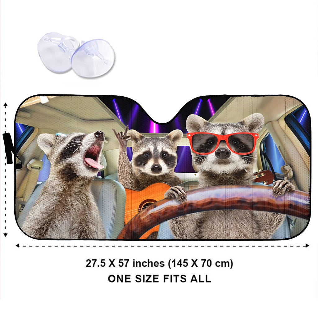 Pare-soleil de voiture personnalisé avec trois ratons laveurs rigolos