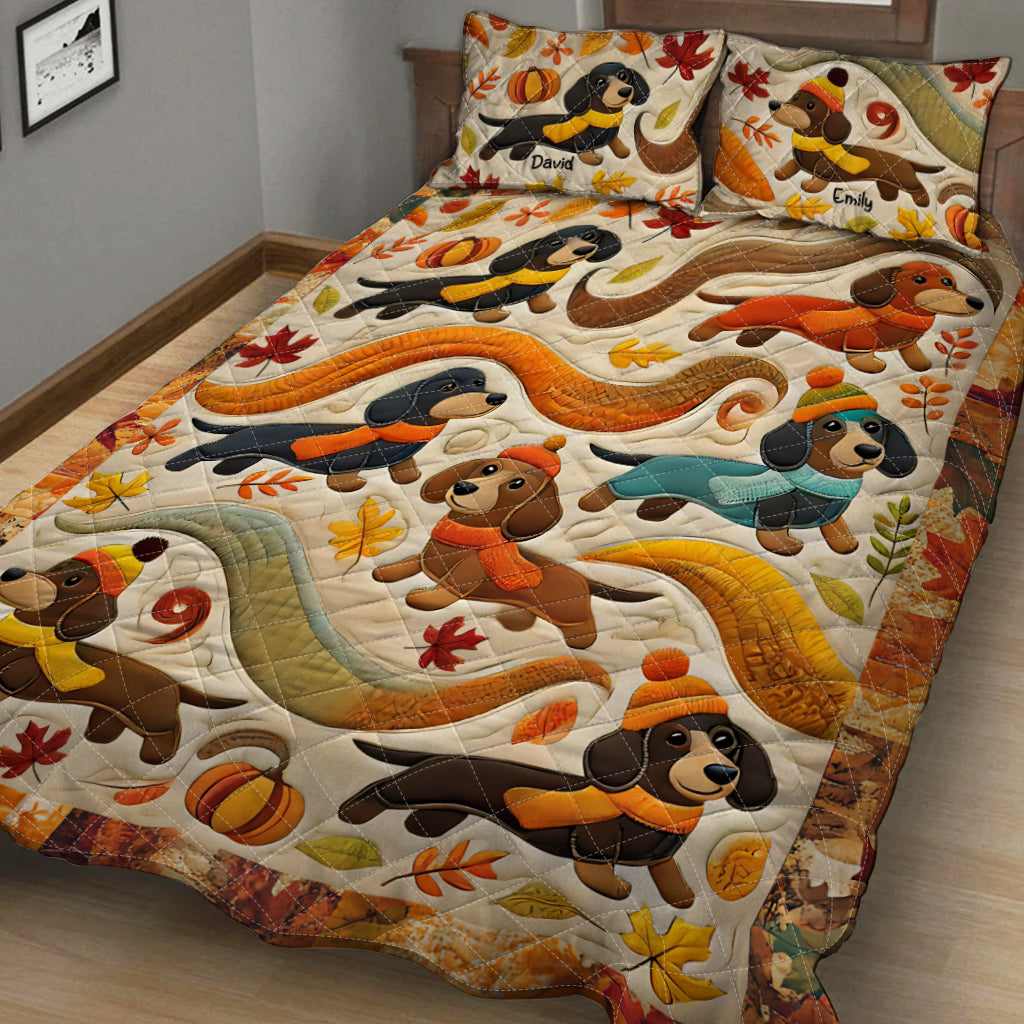 Hello Fall - Personalized Dachshund Quilt Set