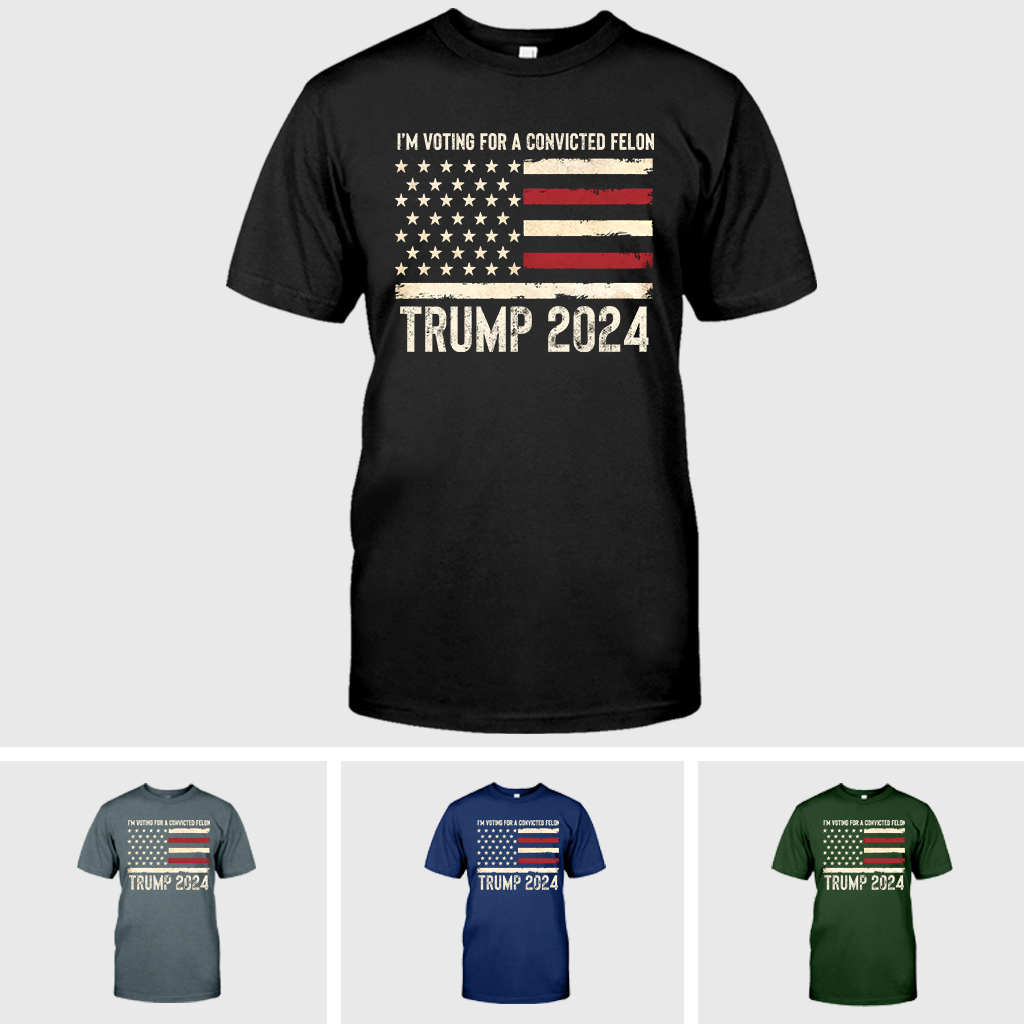 T-shirt « TRUMP Je vote pour un criminel condamné », T-shirt humoristique sur les élections, T-shirt graphique patriotique, Drapeau américain Président Trump