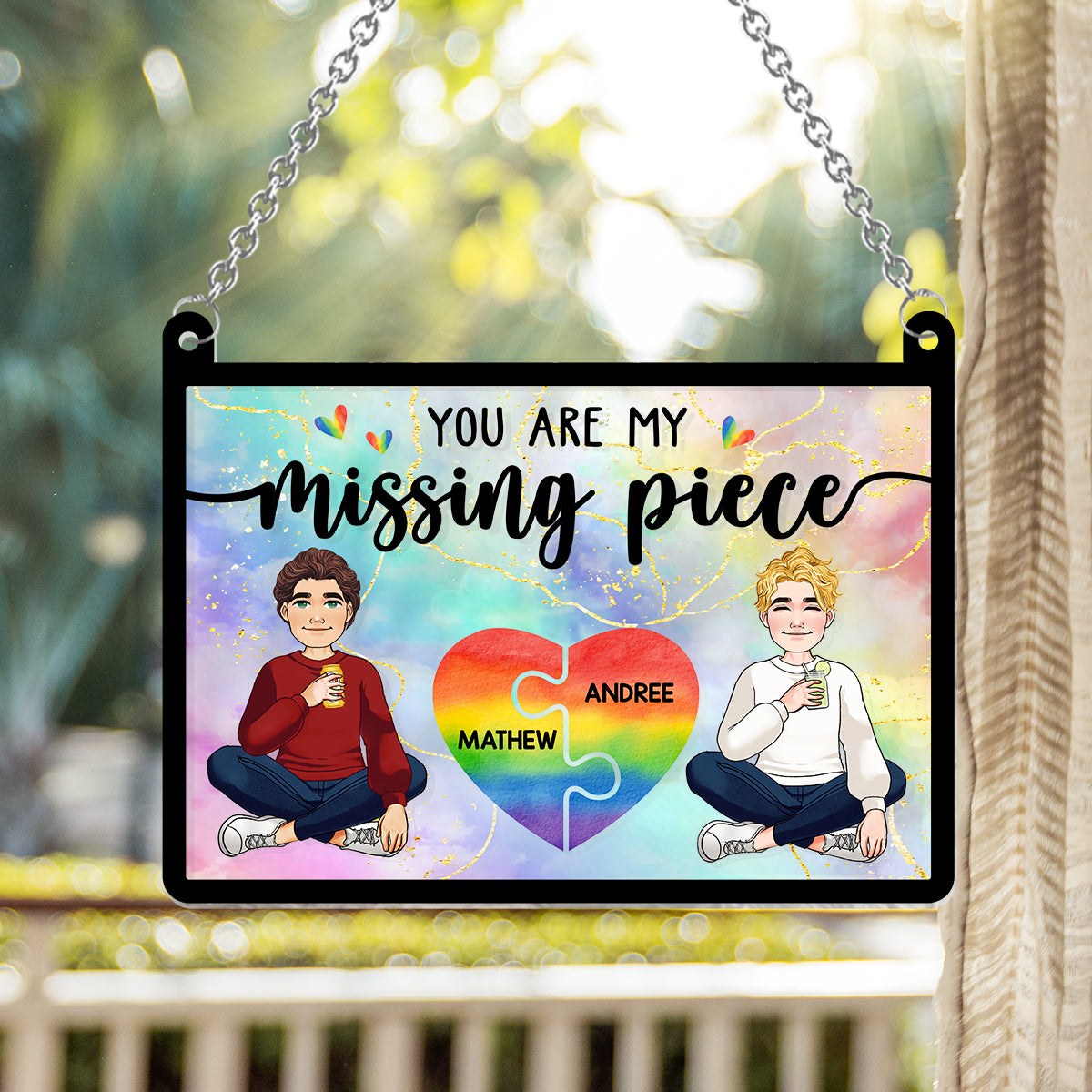 Ma pièce manquante - Attrape-soleil personnalisé à suspendre à une fenêtre, symbole de soutien LGBT 