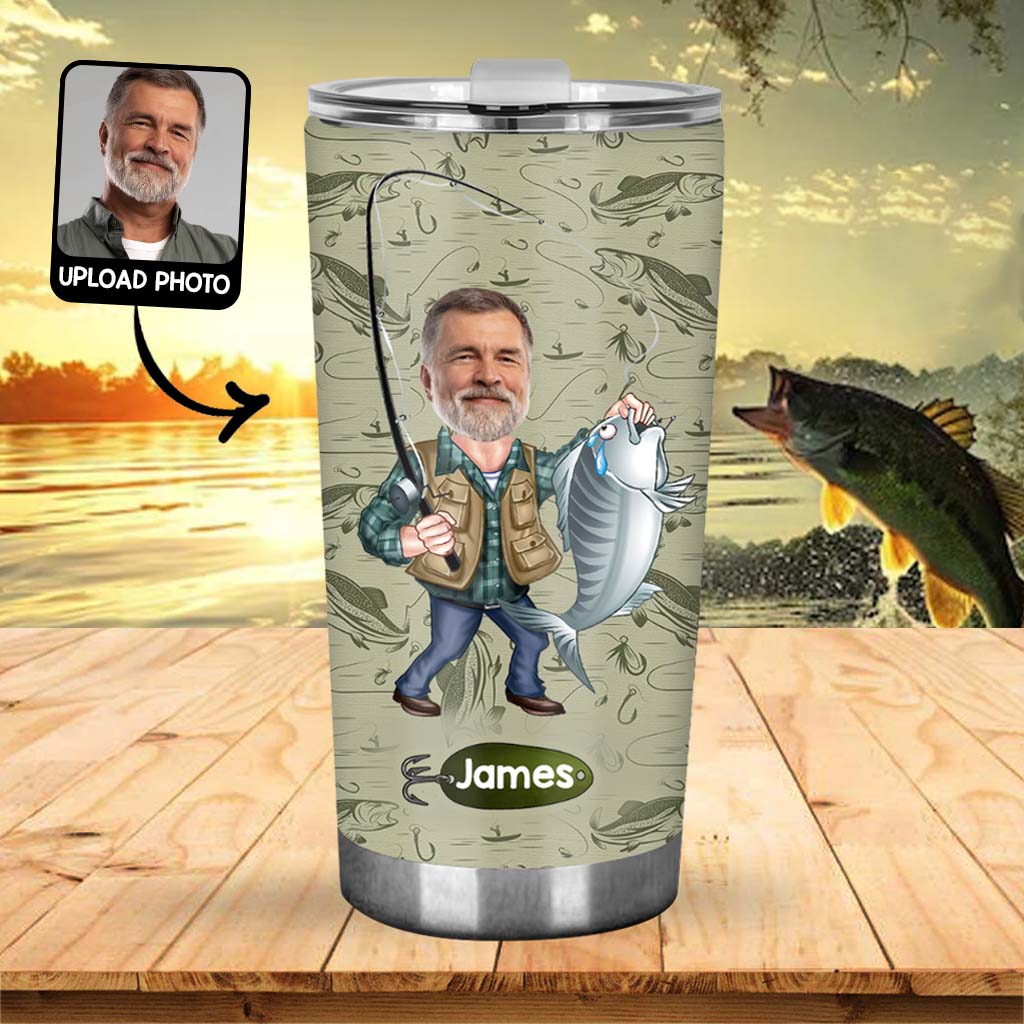 Gobelet isotherme de pêche personnalisé avec caricature humoristique