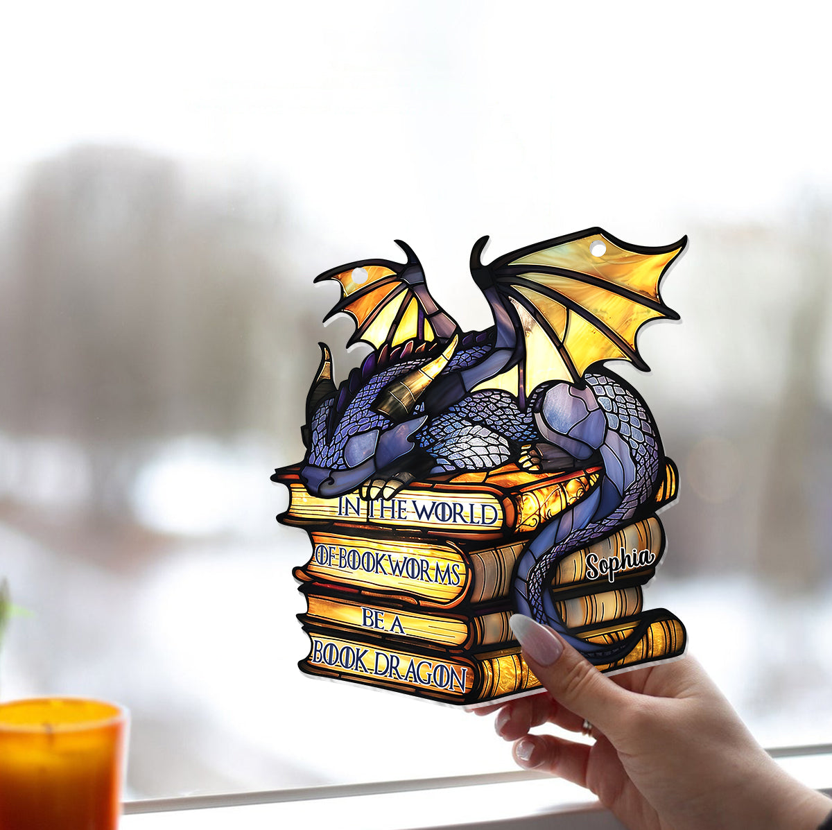 Dans le monde des amoureux des livres, soyez un dragon des livres ! - Décoration attrape-soleil personnalisée en forme de livre à suspendre à la fenêtre 