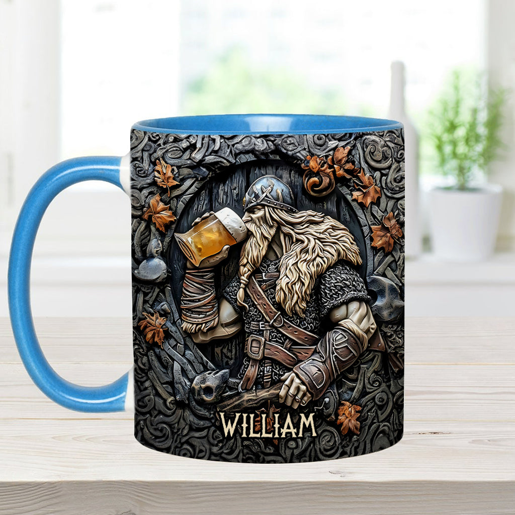 Légende des guerriers vikings buvant du whisky : Levez votre corne ! - Mug personnalisé à accent viking