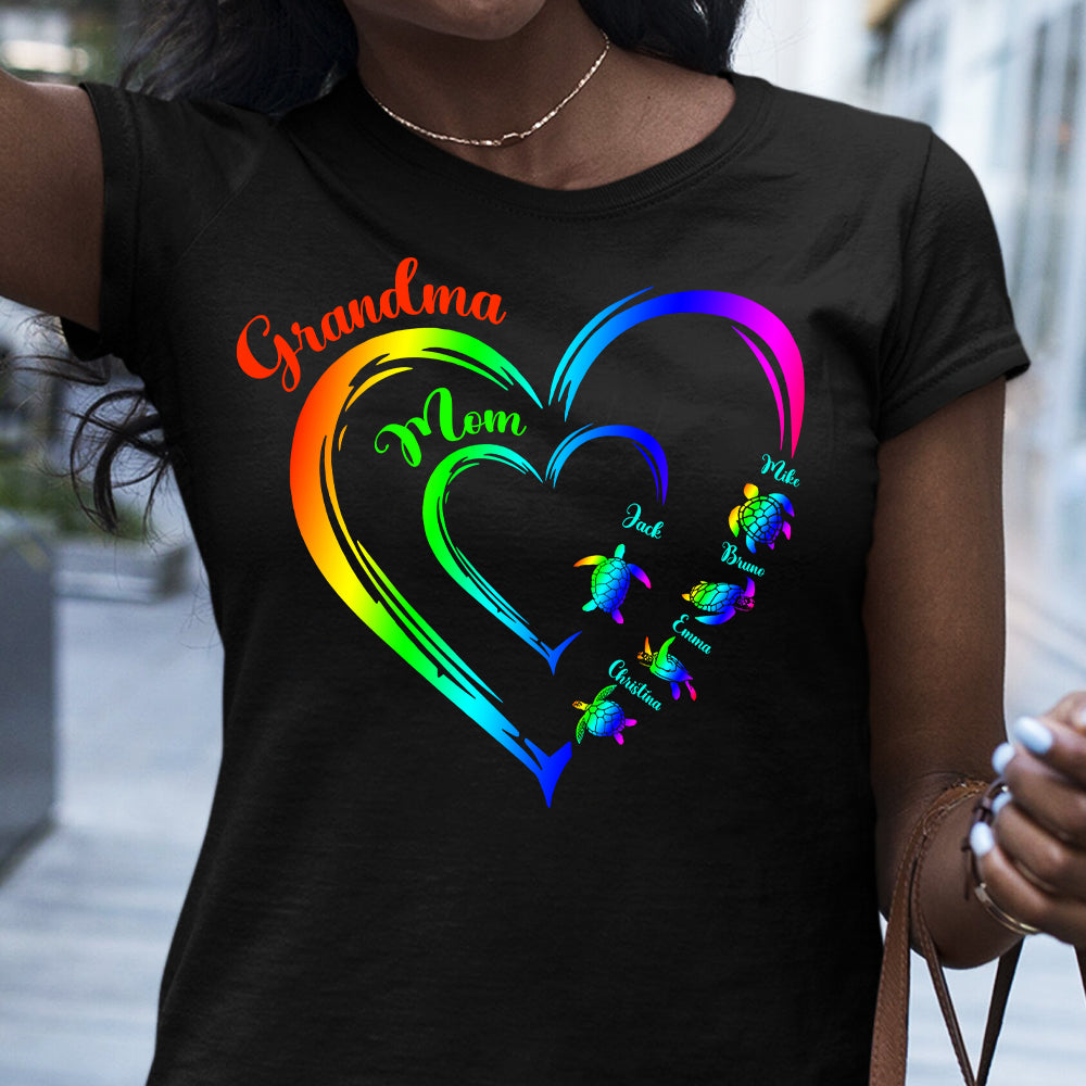 Première maman, maintenant grand-mère, version tortue - T-shirt et sweat à capuche personnalisés pour grand-mère