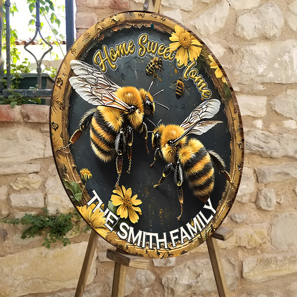 « Home Sweet Home » - Panneau rond en bois personnalisé avec abeille