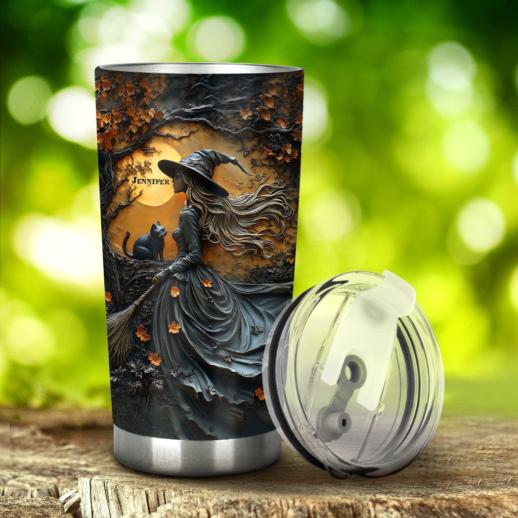 Beautiful Witch & Her Black Cat - Personalized Witch Tumbler