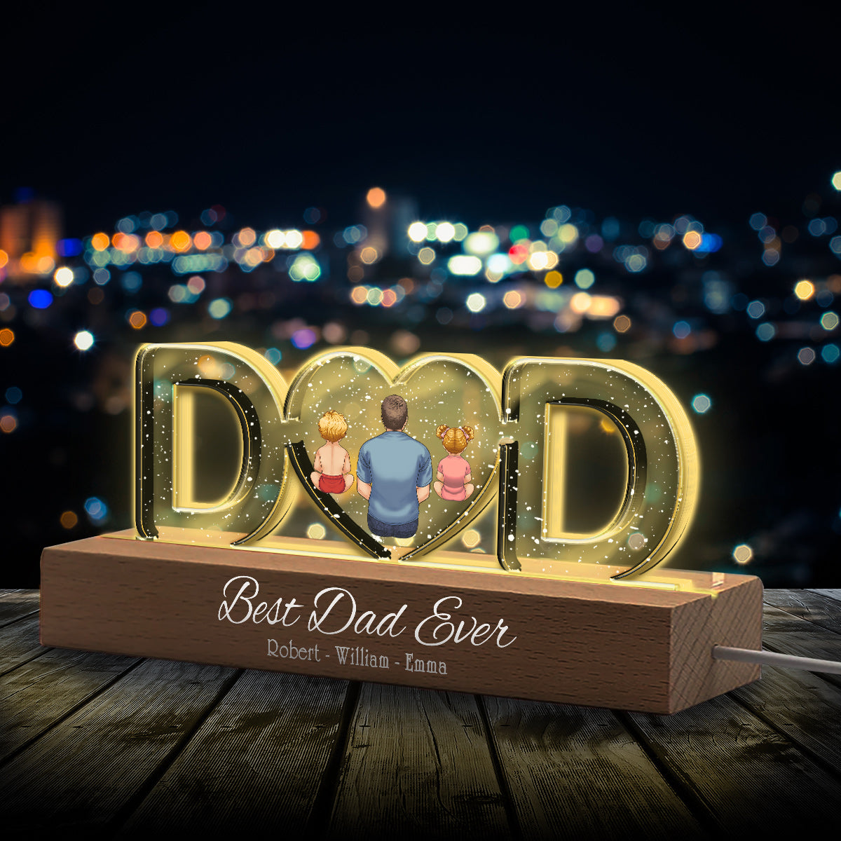 Meilleur papa du monde - Veilleuse LED personnalisée pour papa