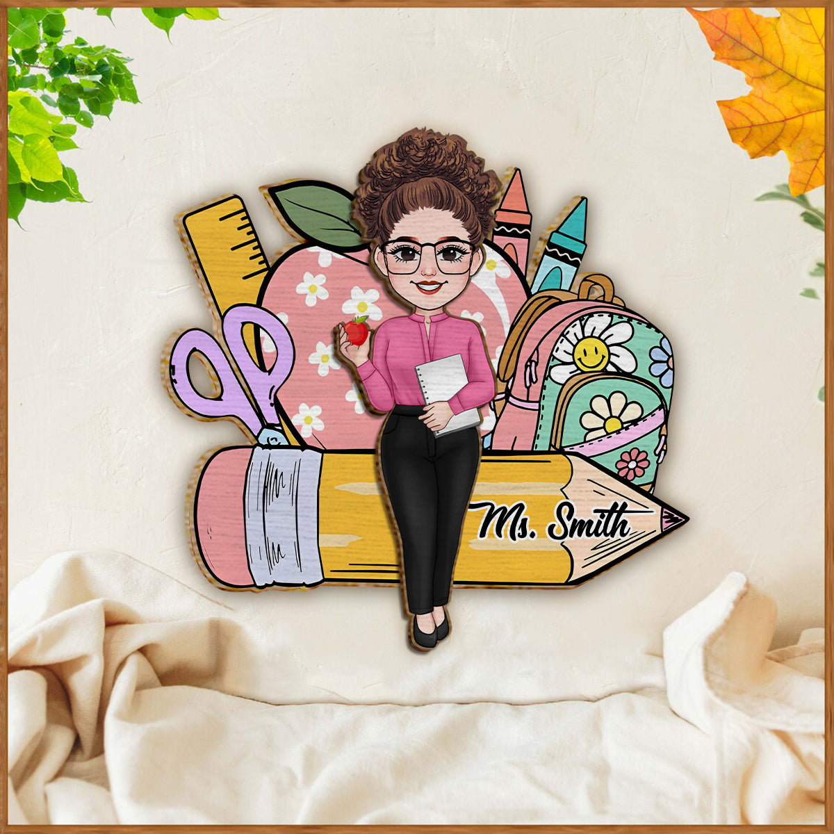 Bienvenue en classe ! Panneau/plaque en bois personnalisé(e) pour enseignant(e), double couche.