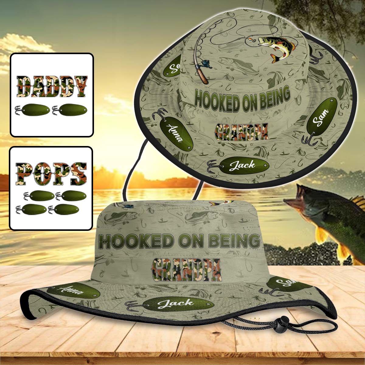 Accro à être papa/grand-père... - Chapeau de pêche personnalisé