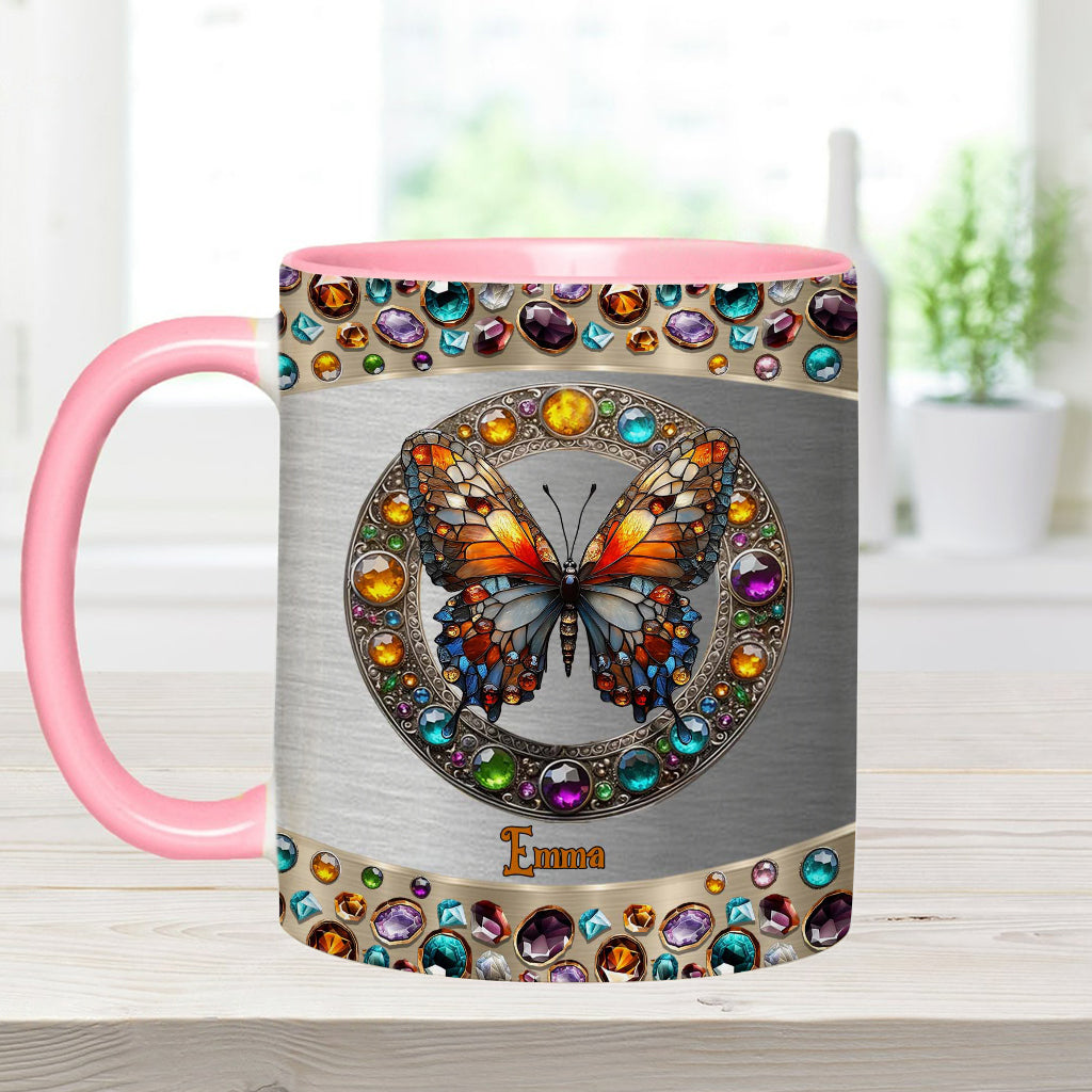 Mug personnalisé « Beauté du vitrail » avec motif papillon