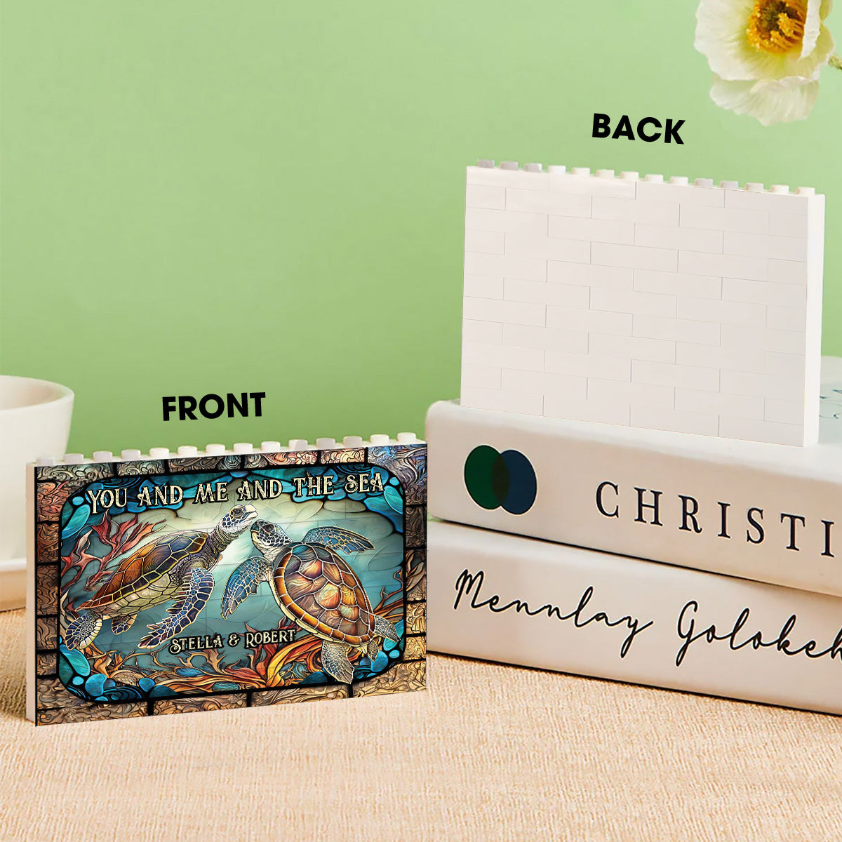 Beautiful Turtle Stained Glass You And Me - Personalized Turtle One-sided Horizontal Rectangle Building Brick Blocks