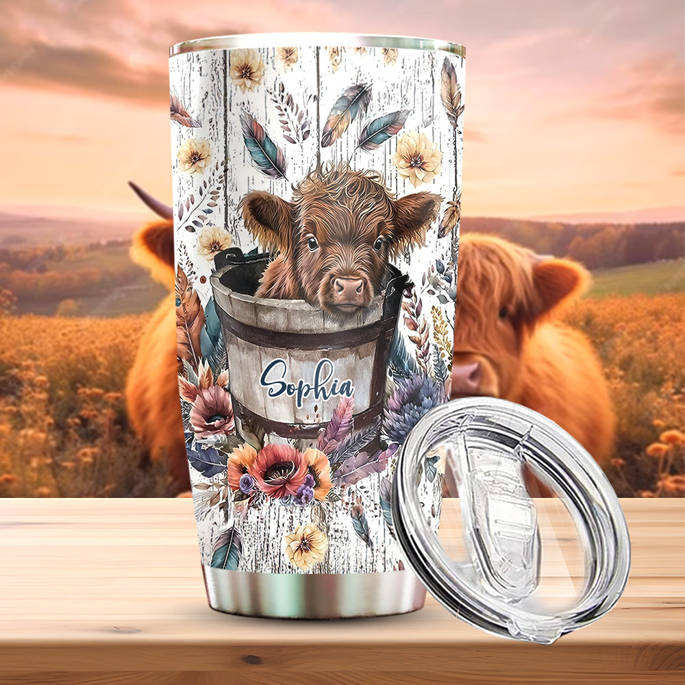 Baby Highland Cow In a Bucket - Personalized Tumbler