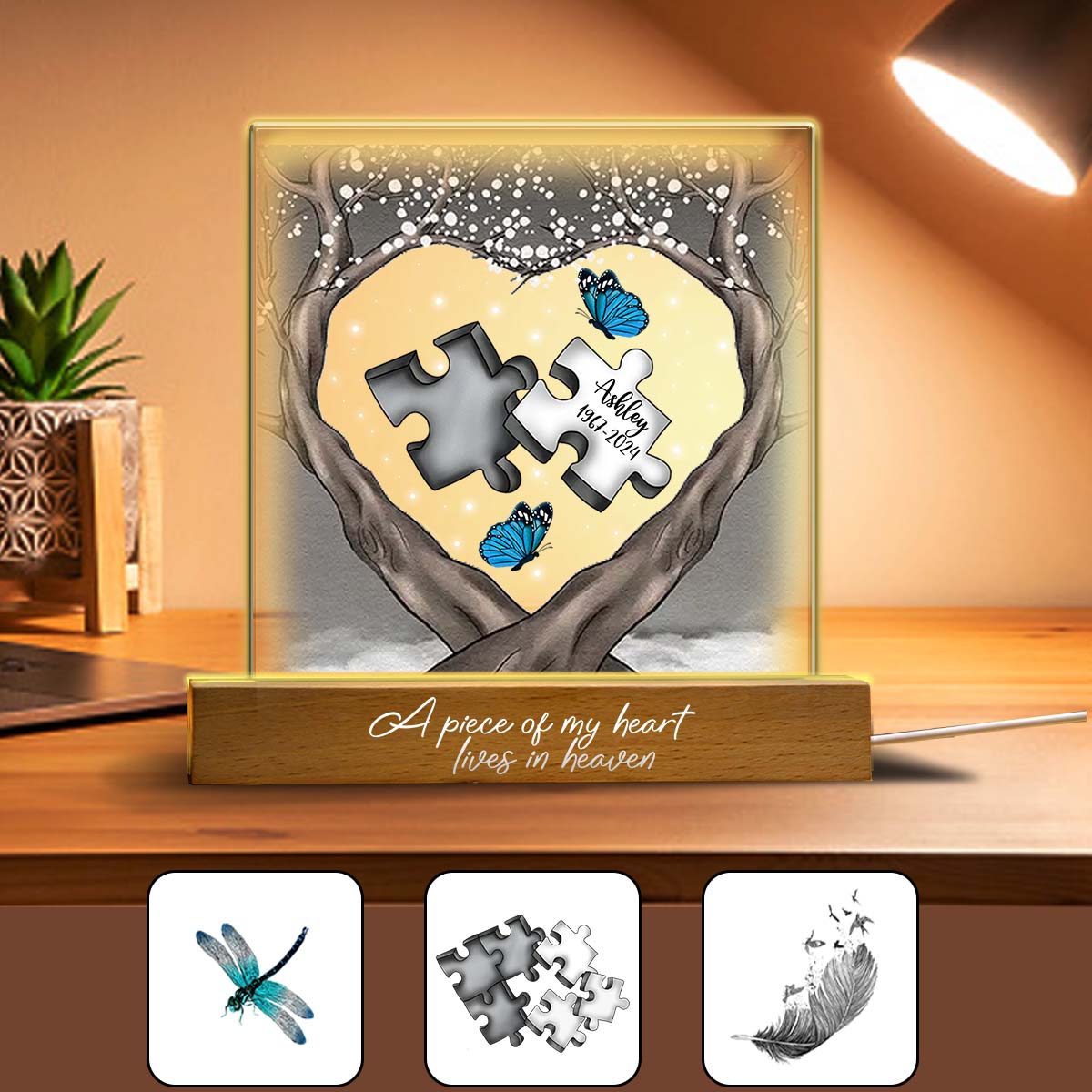 A Piece Of My Heart Lives In Heaven - Personalized Memorial Shaped Led Night Light