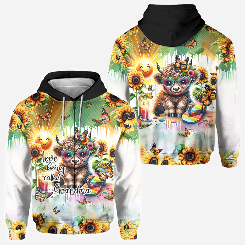 Love Being Called Grandma Highland Cow Summer Vibes - Personalized All Over Shirt