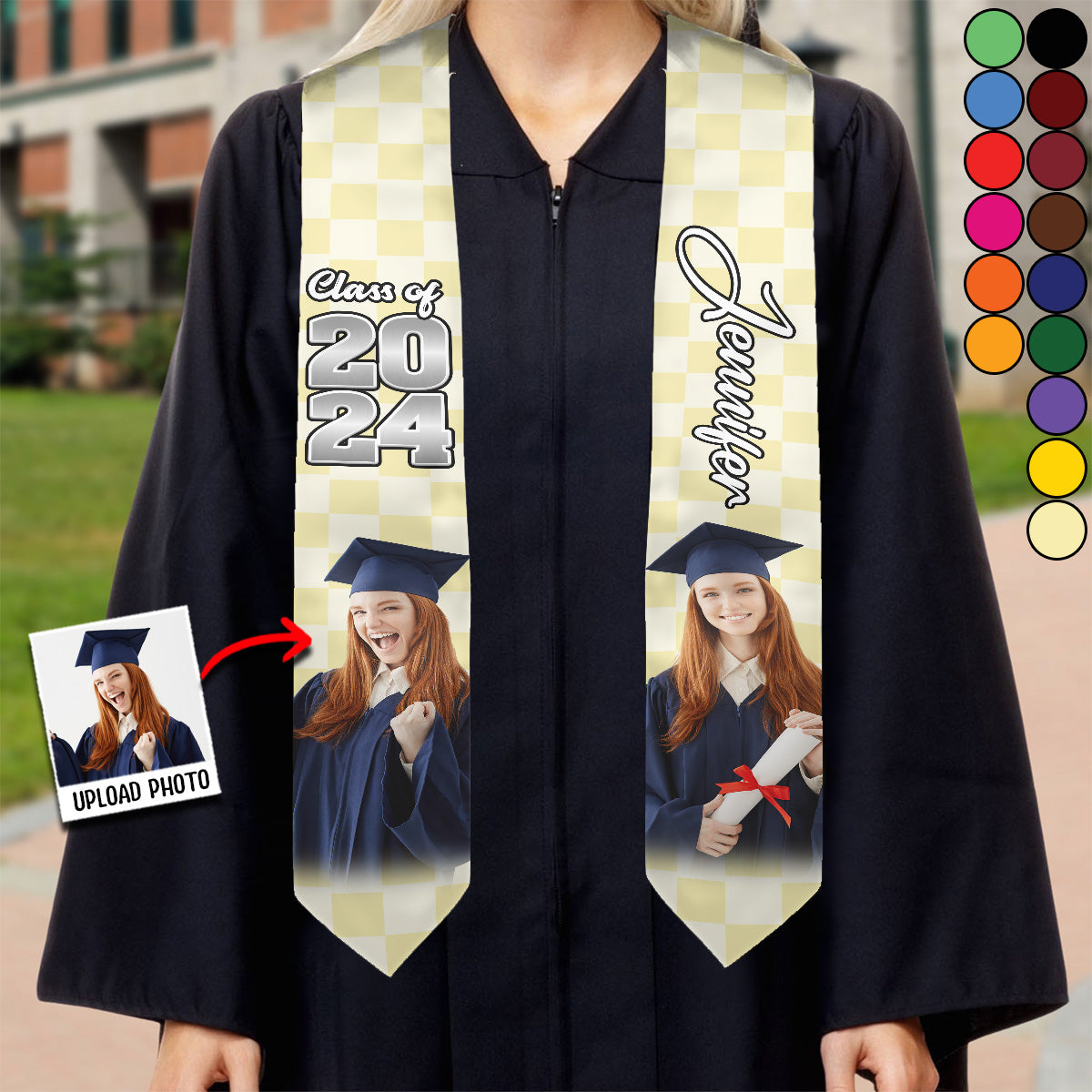 Écharpe de remise de diplôme personnalisée avec photo - Étole de remise de diplôme personnalisée