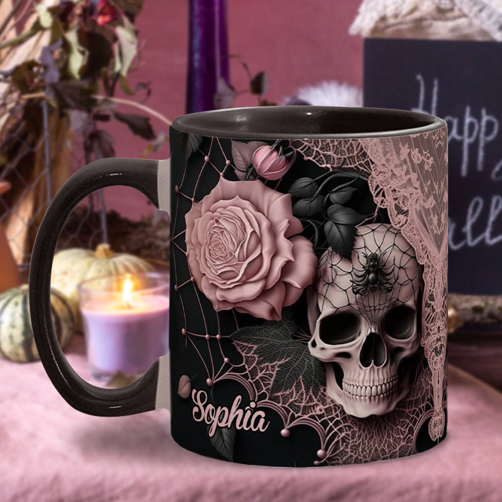 Mug personnalisé à motif de crâne et roses