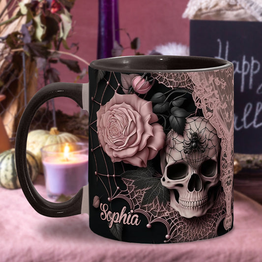 Mug personnalisé à motif de crâne et roses