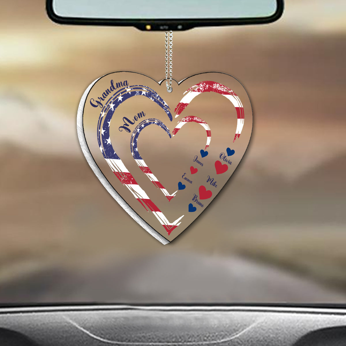 4th Of July Grandma's Hearts - Personalized Grandma Custom Shaped Car Ornament