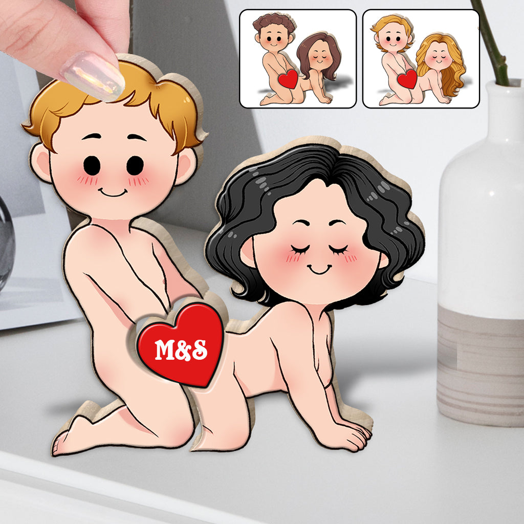 Couple coquin et drôle - Puzzle en bois personnalisé en forme de couple