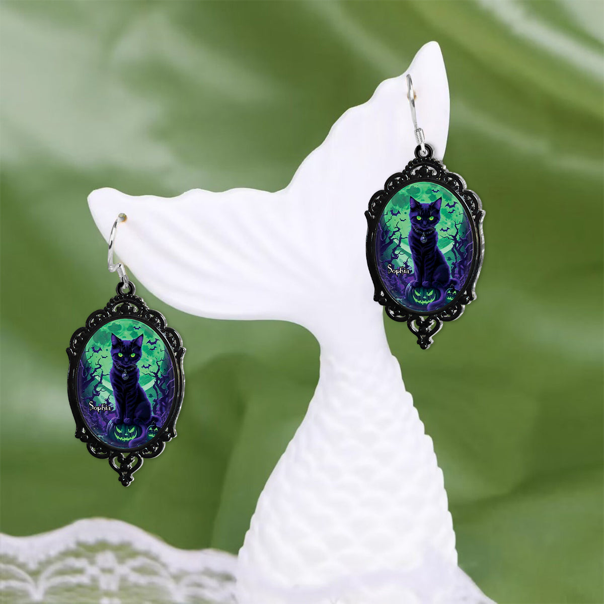 Mysterious Black Cat - Personalized Black Cat Earrings