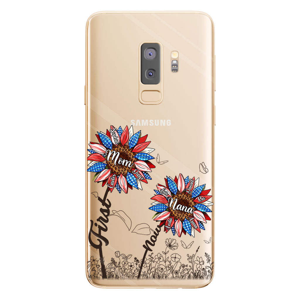 Première maman, maintenant grand-mère - Version Tournesol - Coque de téléphone transparente personnalisée pour grand-mère
