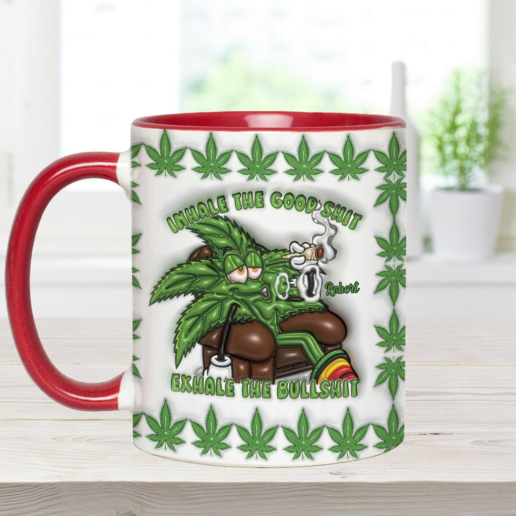 Inspirez les bonnes choses, expirez les conneries - Mug personnalisé à thème cannabis