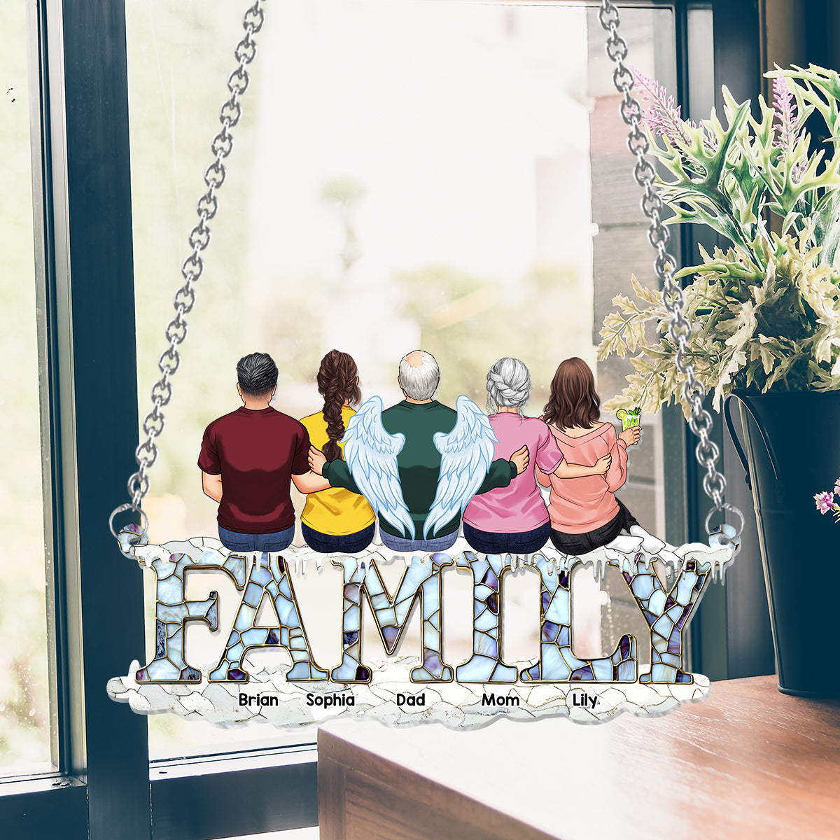 Noël en famille - Décoration attrape-soleil personnalisée à suspendre à la fenêtre 