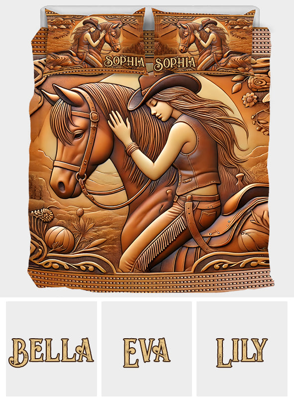 Une fille et son cheval - Ensemble de courtepointe personnalisé sur le thème des chevaux