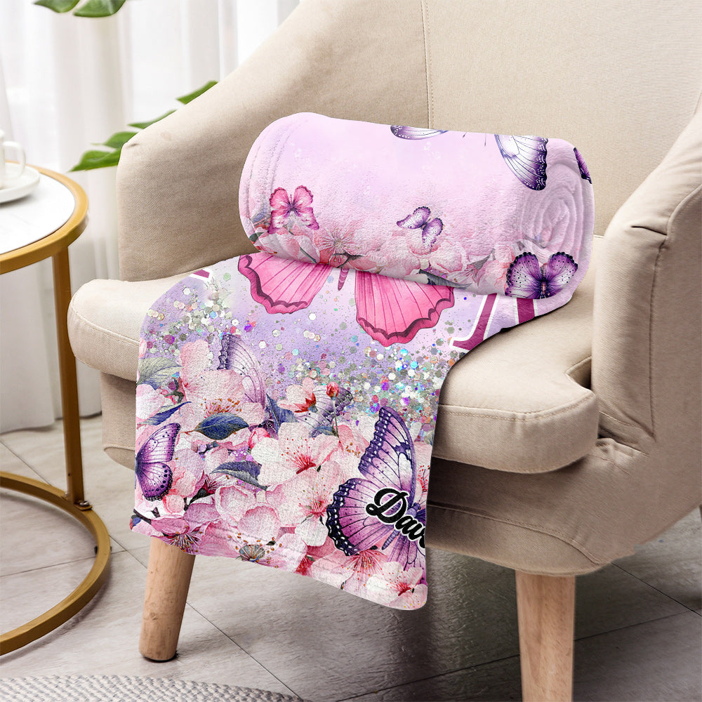 Couverture personnalisée pour maman, motif papillon rose à fleurs -
