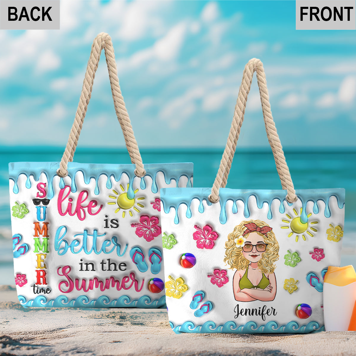 La vie est plus belle en été - Sac de plage personnalisé pour les amoureux de la mer