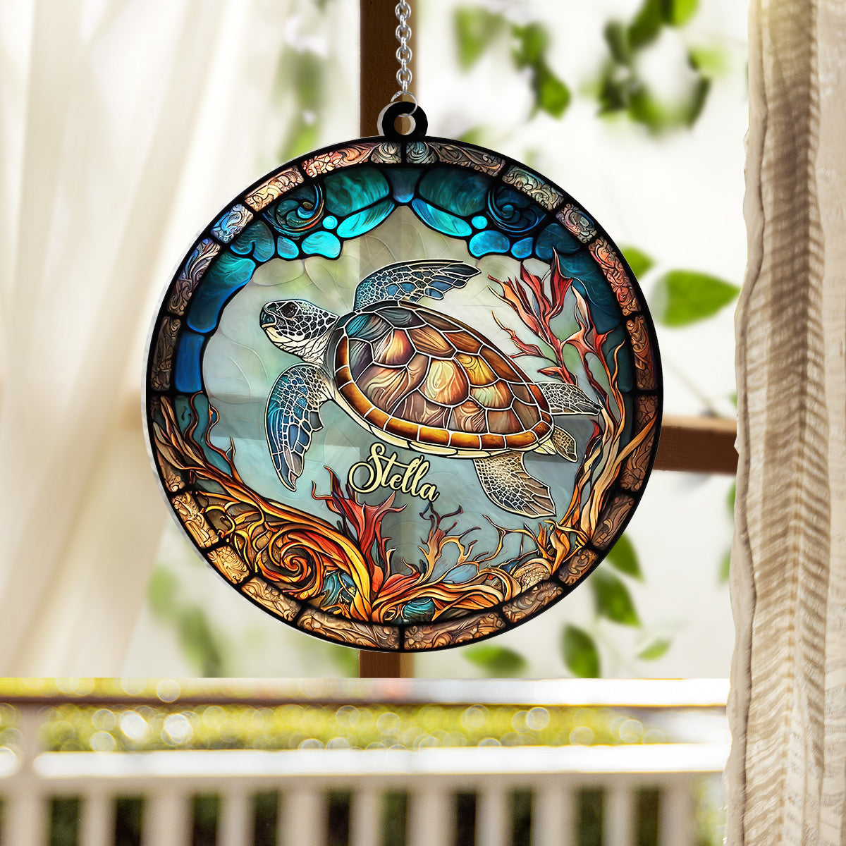 J'adore les tortues - Décoration attrape-soleil personnalisée en forme de tortue à suspendre à la fenêtre 