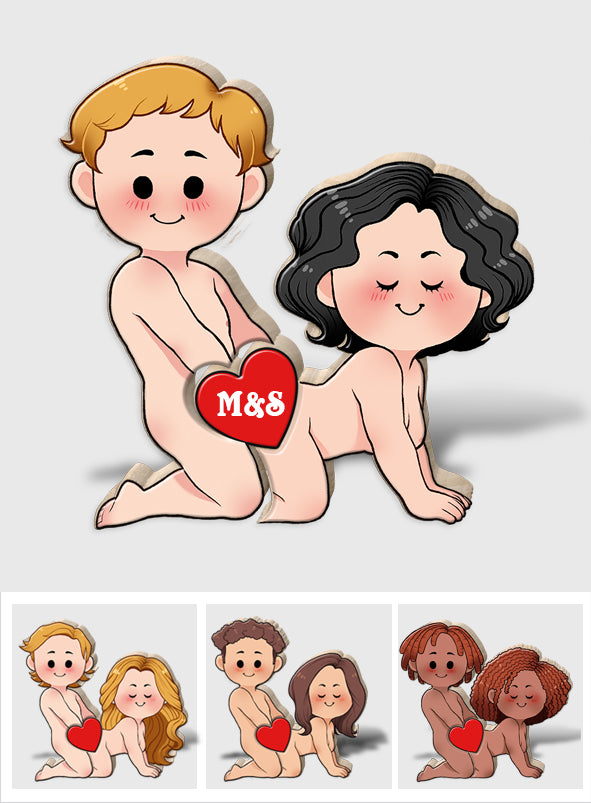 Couple coquin et drôle - Puzzle en bois personnalisé en forme de couple