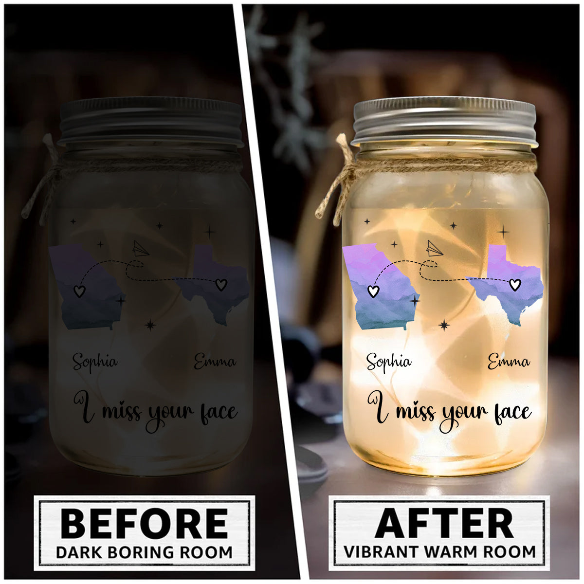I Miss Your Face - Personalized Bestie Mason Jar Light