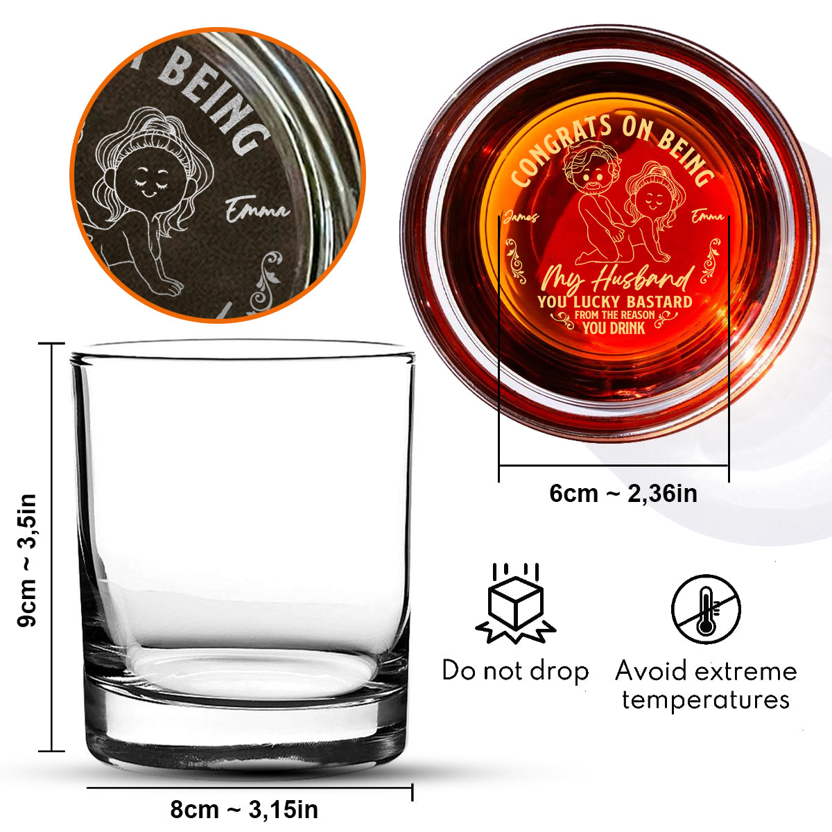 Félicitations pour être mon mari ! - Verre à whisky gravé personnalisé pour couple