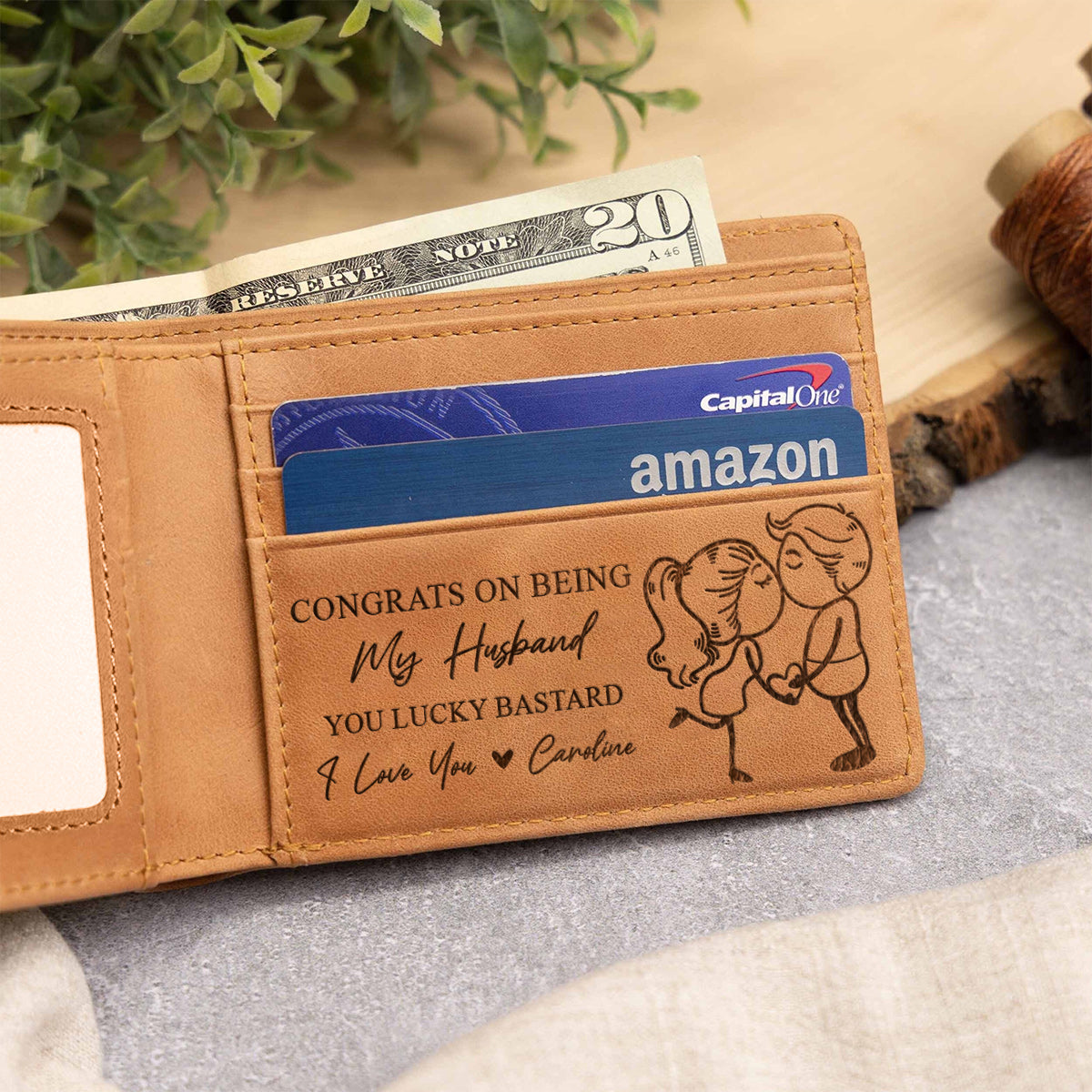 Félicitations pour être mon mari et mon petit ami - Portefeuille en cuir personnalisé pour couple