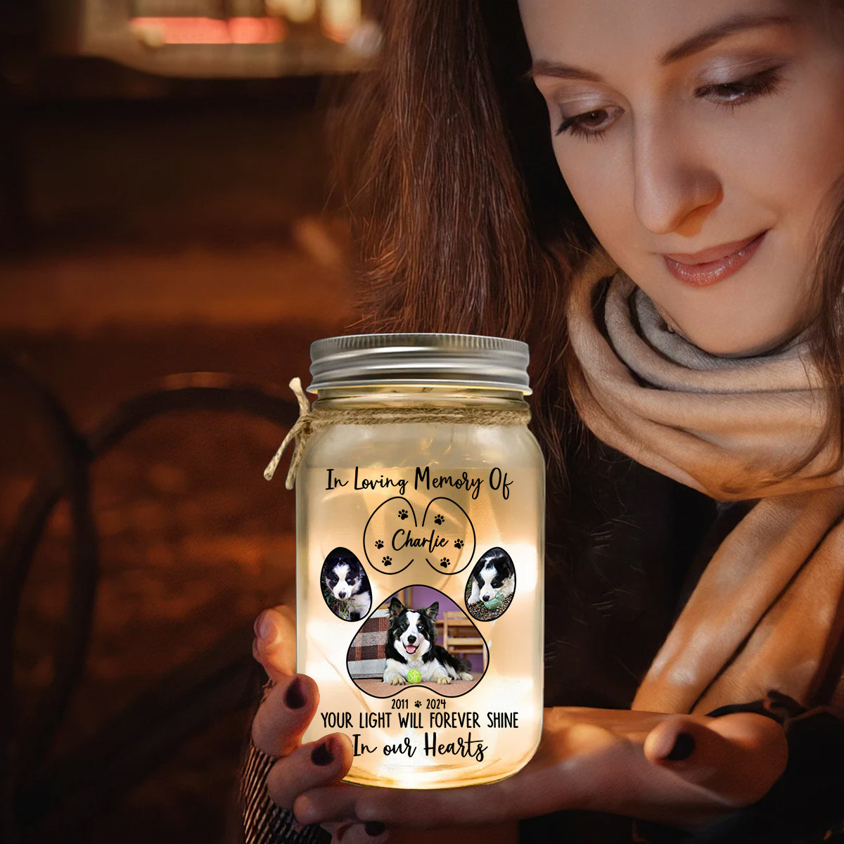 Your Light Will Forever Shine In Our Hearts - Personalized Dog Mason Jar Light