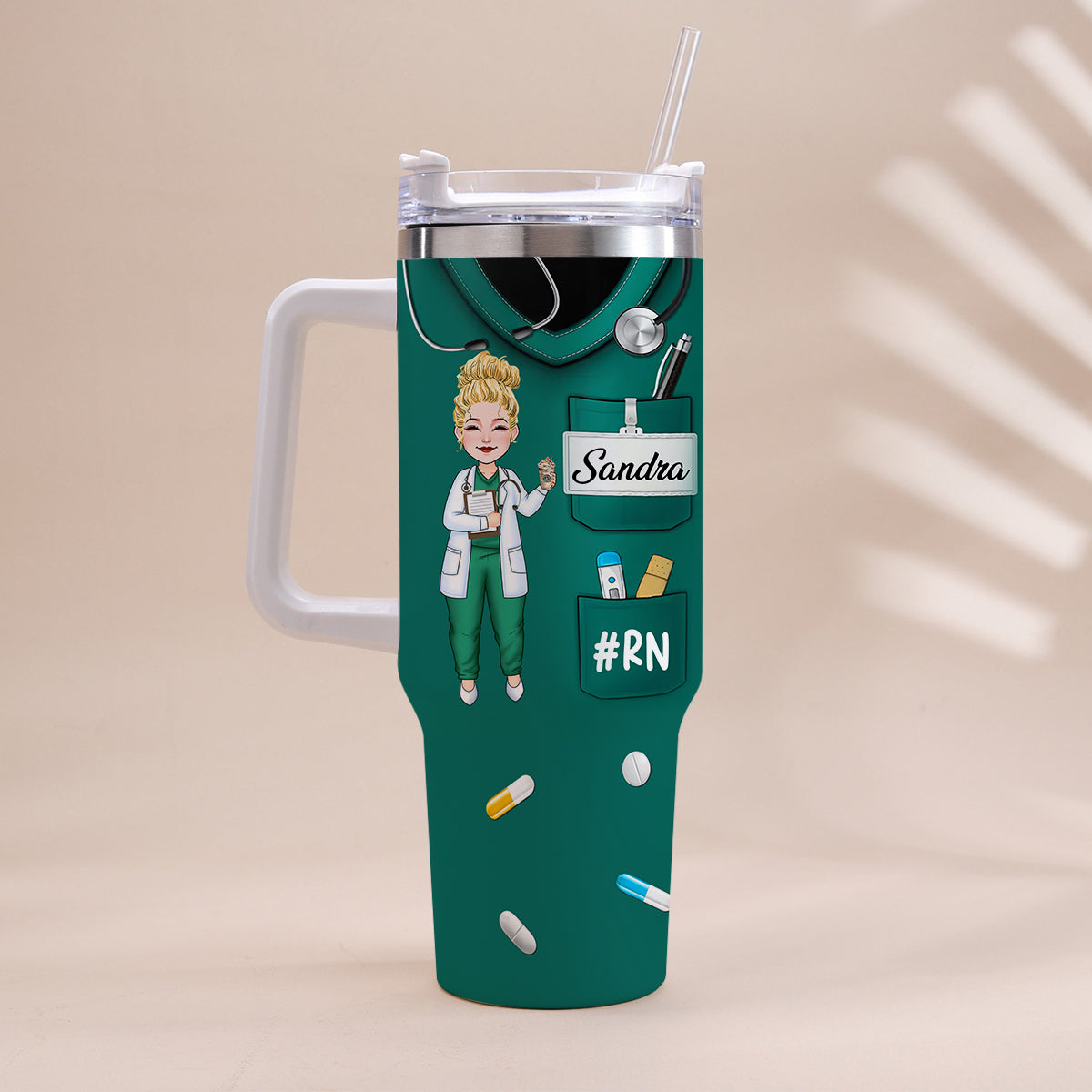 Nurse Nutrition Facts - Personalized Nurse Tumbler With Handle